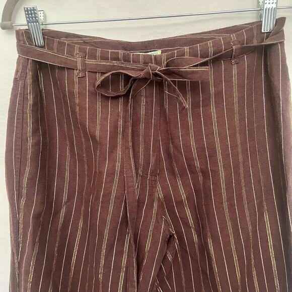 Vintage Couleurs d'ete Linen Blend Wide Pants Womens 4 Brown Metallic Y2k Retro - Picture 2 of 12